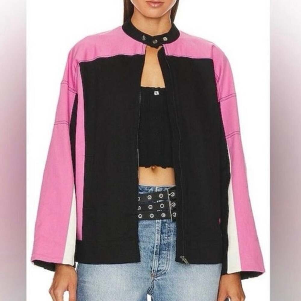 Lovers + Friends Julia Bomber Jacket in Black & Pink Size XS